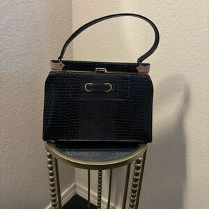 Unique Vintage Black Crocodile-Embossed Clutch